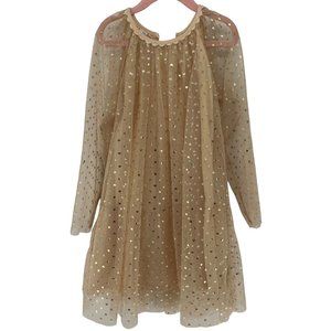 Baby Ball Girl's Size 6-8 Tan & Gold Tulle Heart Print Party Dress